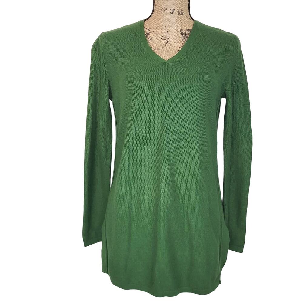 J. Jill Green V-Neck Cotton/Viscose/Silk/Wool Thermal Tunic Sweater Top Size XS